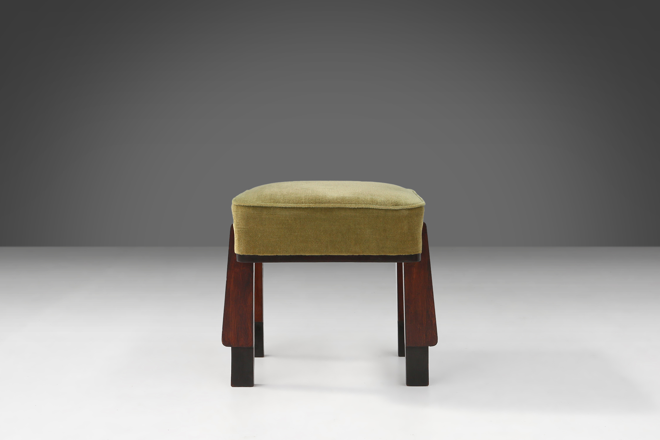 Art Deco Stool with Green Upholstery, France 1930sthumbnail